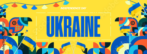 Ukraine National Day banner. Modern geometric background with colorful style for Ukrainian Day. Happy Independence Day of Ukraine greeting card cover in flag colors. Happy national day
