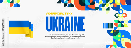 Ukraine National Day banner. Modern geometric background with colorful style for Ukrainian Day. Happy Independence Day of Ukraine greeting card cover in flag colors. Happy national day