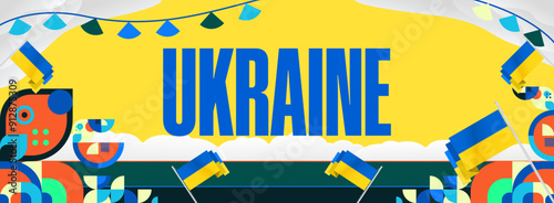 Ukraine National Day banner. Modern geometric background with colorful style for Ukrainian Day. Happy Independence Day of Ukraine greeting card cover in flag colors. Happy national day