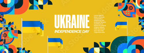 Ukraine National Day banner. Modern geometric background with colorful style for Ukrainian Day. Happy Independence Day of Ukraine greeting card cover in flag colors. Happy national day