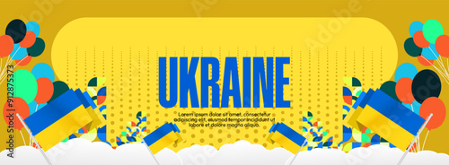 Ukraine National Day banner. Modern geometric background with colorful style for Ukrainian Day. Happy Independence Day of Ukraine greeting card cover in flag colors. Happy national day