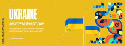 Ukraine National Day banner. Modern geometric background with colorful style for Ukrainian Day. Happy Independence Day of Ukraine greeting card cover in flag colors. Happy national day