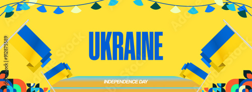 Ukraine National Day banner. Modern geometric background with colorful style for Ukrainian Day. Happy Independence Day of Ukraine greeting card cover in flag colors. Happy national day