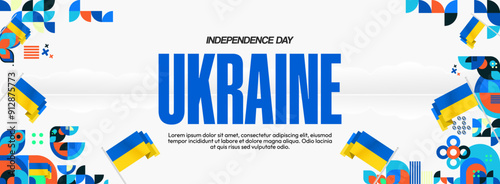 Ukraine National Day banner. Modern geometric background with colorful style for Ukrainian Day. Happy Independence Day of Ukraine greeting card cover in flag colors. Happy national day