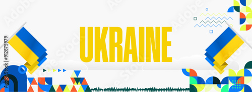 Ukraine National Day banner. Modern geometric background with colorful style for Ukrainian Day. Happy Independence Day of Ukraine greeting card cover in flag colors. Happy national day