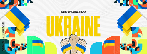 Ukraine National Day banner. Modern geometric background with colorful style for Ukrainian Day. Happy Independence Day of Ukraine greeting card cover in flag colors. Happy national day