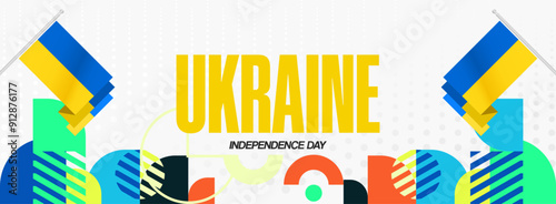 Ukraine National Day banner. Modern geometric background with colorful style for Ukrainian Day. Happy Independence Day of Ukraine greeting card cover in flag colors. Happy national day