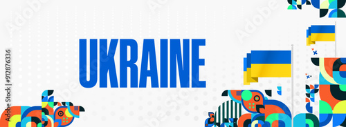 Ukraine National Day banner. Modern geometric background with colorful style for Ukrainian Day. Happy Independence Day of Ukraine greeting card cover in flag colors. Happy national day