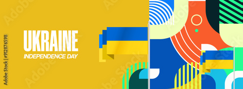 Ukraine National Day banner. Modern geometric background with colorful style for Ukrainian Day. Happy Independence Day of Ukraine greeting card cover in flag colors. Happy national day