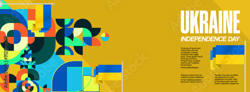Ukraine National Day banner. Modern geometric background with colorful style for Ukrainian Day. Happy Independence Day of Ukraine greeting card cover in flag colors. Happy national day