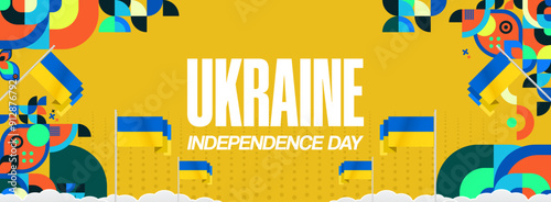 Ukraine National Day banner. Modern geometric background with colorful style for Ukrainian Day. Happy Independence Day of Ukraine greeting card cover in flag colors. Happy national day