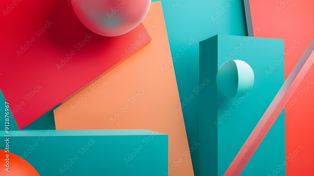 Abstract Background With Shapes In Teal Orange And Red Colors Abstract Background With Shapes In Teal Orange And Red Colors