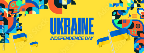 Ukraine National Day banner. Modern geometric background with colorful style for Ukrainian Day. Happy Independence Day of Ukraine greeting card cover in flag colors. Happy national day