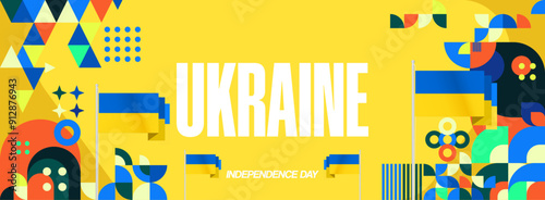 Ukraine National Day banner. Modern geometric background with colorful style for Ukrainian Day. Happy Independence Day of Ukraine greeting card cover in flag colors. Happy national day
