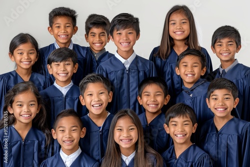 Smiling Kids in Graduation Robes