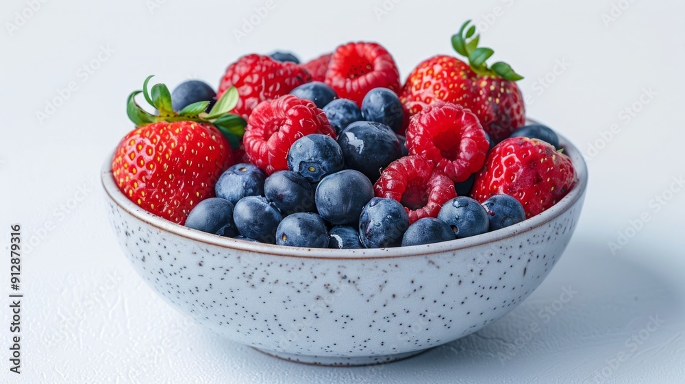 A vibrant bowl of fresh strawberries, raspberries, and blueberries, showcasing nature's colorful bounty. A vibrant bowl of fresh strawberries, raspberries, and blueberries, showcasing nature's colorful bounty.