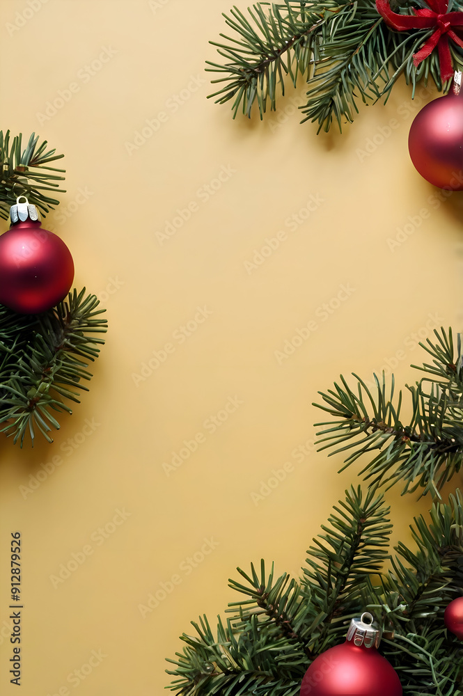 christmas background with fir branches and balls