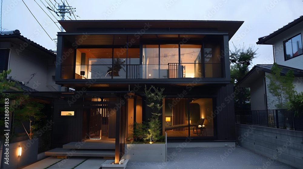 Modern Black Two Story House with Glass Windows Modern Black Two Story House with Glass Windows