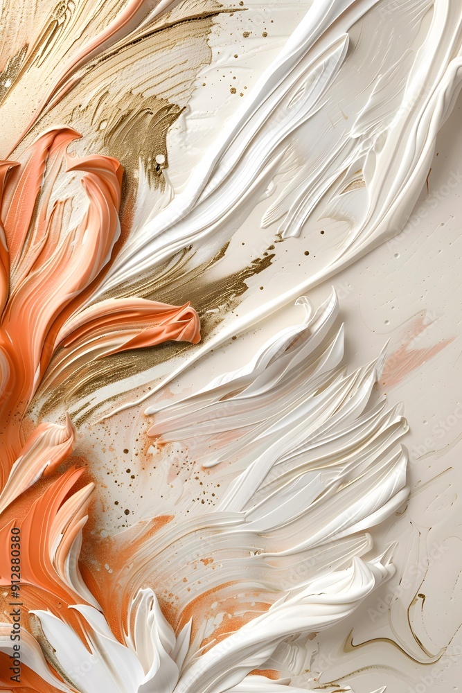 Abstract Art Painting with White Peach and Gold Abstract Art Painting with White Peach and Gold