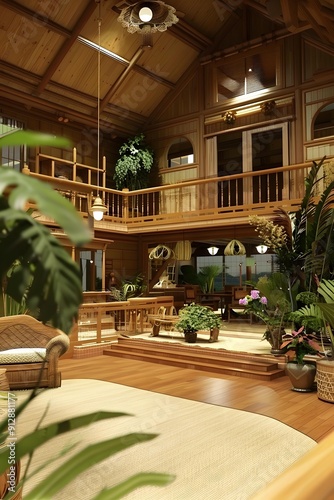 Tropical Style Interior Design with Wooden Floors and Plants