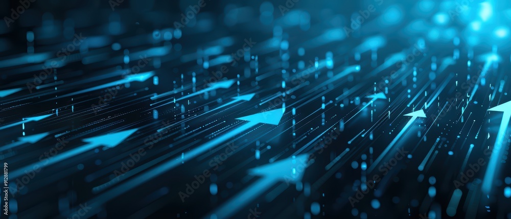 Obraz premium Futuristic Digital Arrows on a Blue Background Representing Data Flow and Technology Advancements
