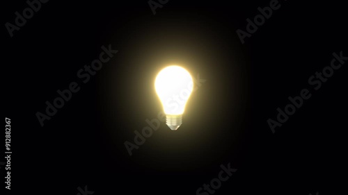 Light bulb turns on and off on alpha channel background.