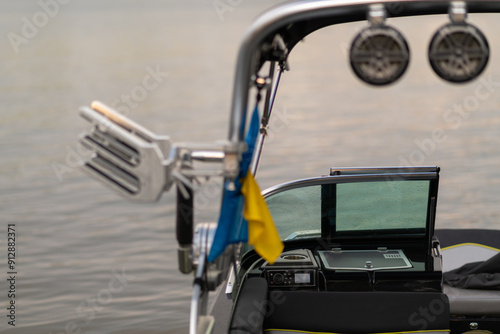 Part of a boat moored at the pier.