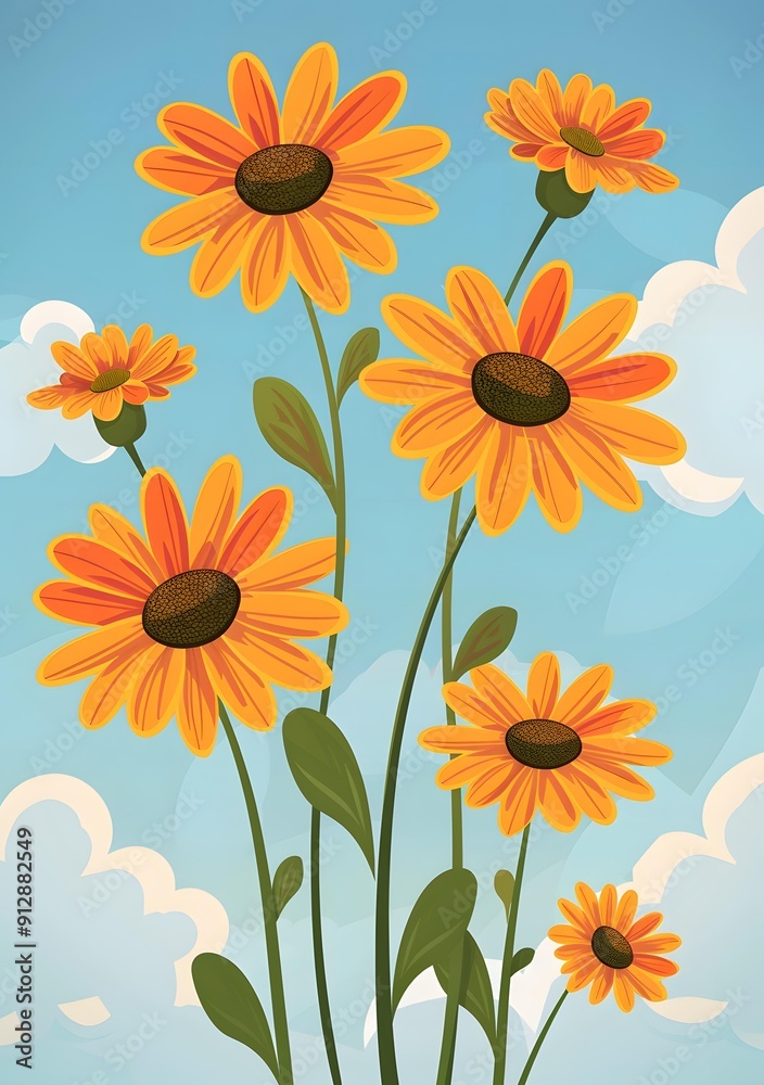 Obraz premium Colorful Flowers in Summer Sky Illustration