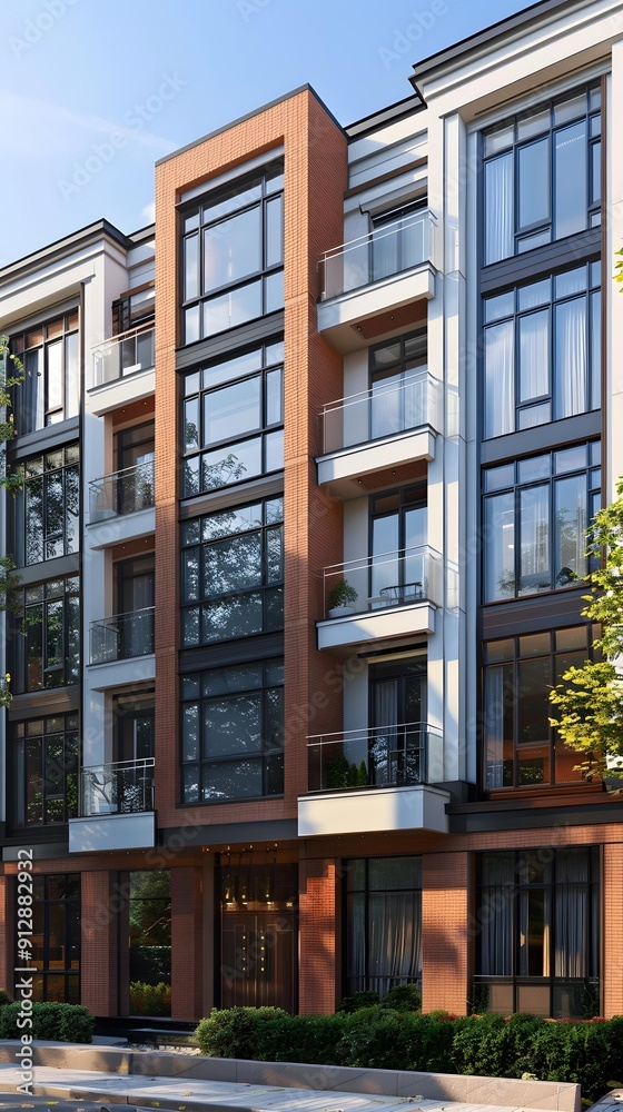 Modern Brick Building With Glass Windows Modern Brick Building With Glass Windows