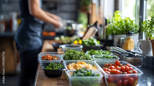 Photography of Preparing Balanced School Lunch with Fresh Ingredients in Bright Kitchen