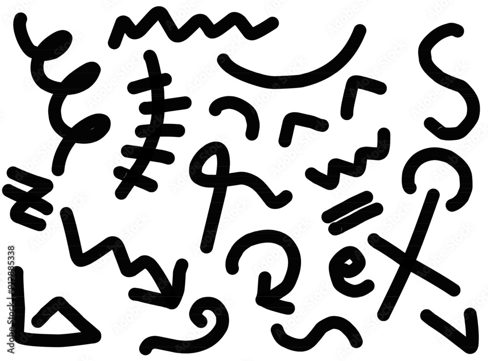 Hand-drawn scribble sketch. Children drawing with black line style on isolated white background. Hand-drawn scribble sketch. Children drawing with black line style on isolated white background.