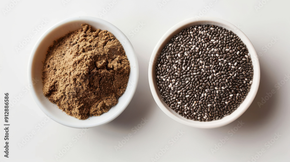 Ground Chia Seeds and Whole Chia Seeds in Bowls Ground Chia Seeds and Whole Chia Seeds in Bowls