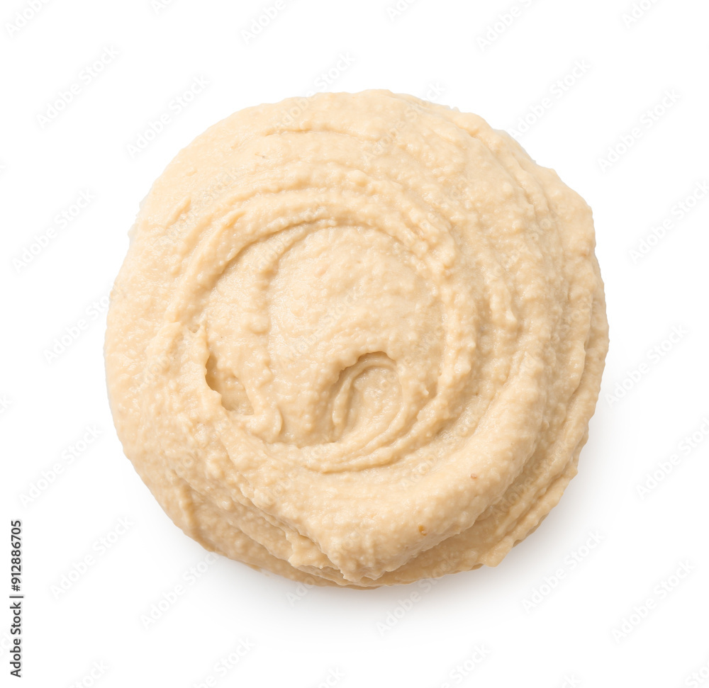 Sample of delicious hummus isolated on white, top view Sample of delicious hummus isolated on white, top view