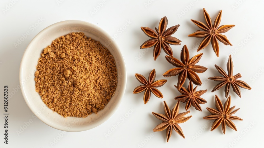 Fragrant Anise Seeds in White Bowl on White Background Fragrant Anise Seeds in White Bowl on White Background