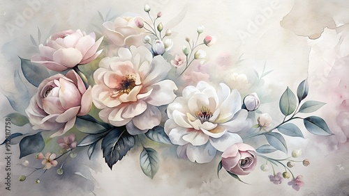 Pastel Floral Watercolor Art with Elegant Flowers and Copy Space