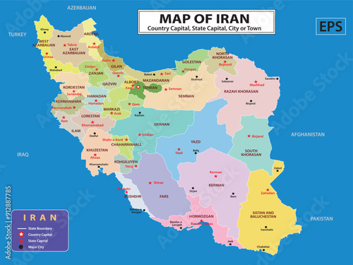 Geography politics map of countries. Map of country with capital, state capital and major city.