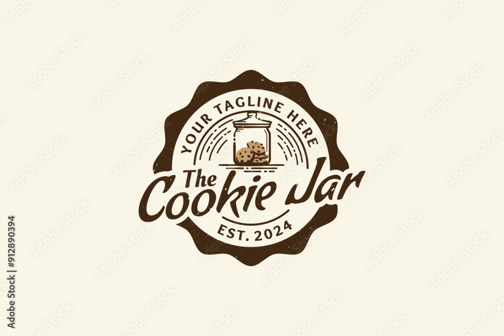 cookie jar logo with a jar filled with cookies, in emblem shape and vintage style, for cookie shop, bakery, snack, cafe, etc. cookie jar logo with a jar filled with cookies, in emblem shape and vintage style, for cookie shop, bakery, snack, cafe, etc.