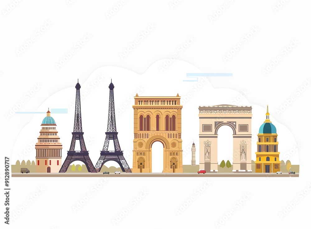 Fototapeta premium Famous Landmarks of Paris Illustration