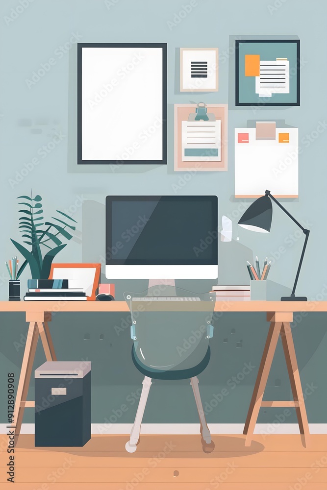 Minimalist Home Office Desk Illustration