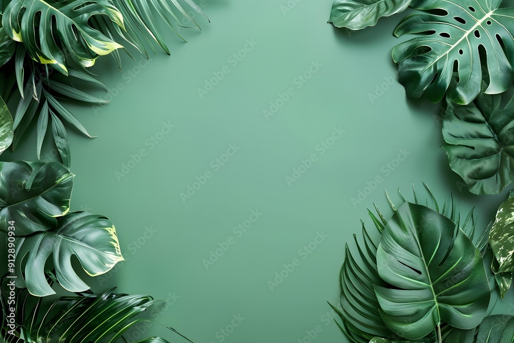 Green Tropical Leaves Frame Background Green Tropical Leaves Frame Background