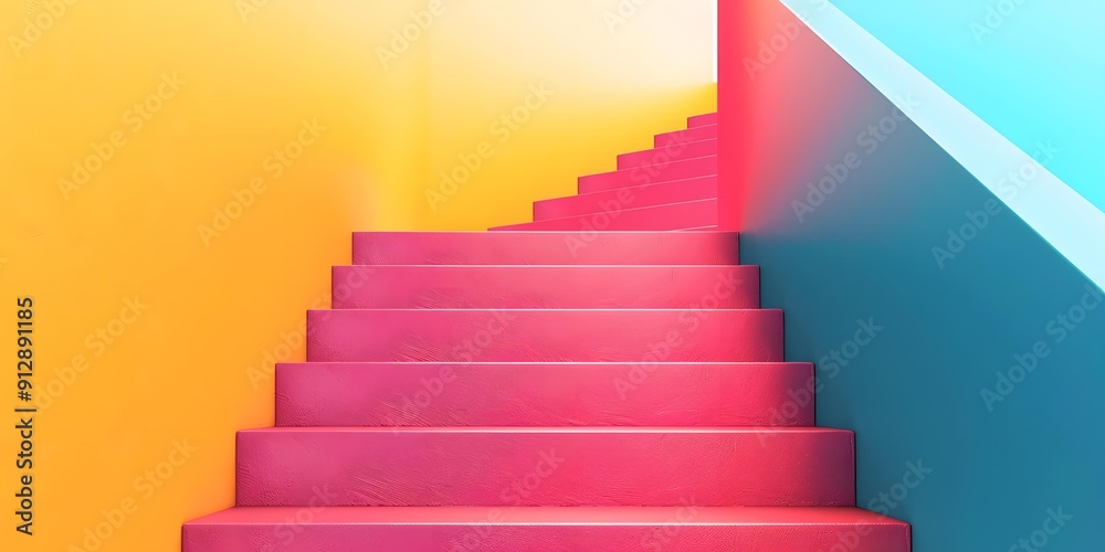 Pink Stairs with Yellow and Blue Walls Pink Stairs with Yellow and Blue Walls
