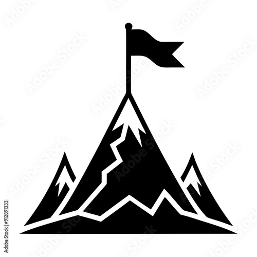 Success flag on mountain icon simple vector