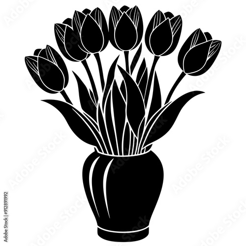 tulips in vase vector illustration