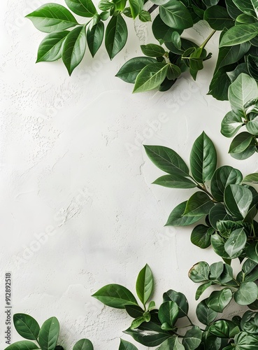 Green Leaves on White Background