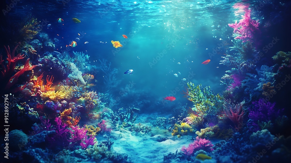 Fototapeta premium Underwater Scene with Colorful Coral Reefs and Fish