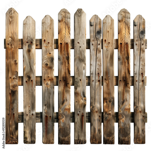 Wooden Fence on White Background Isolated on Transparent or White Background, PNG