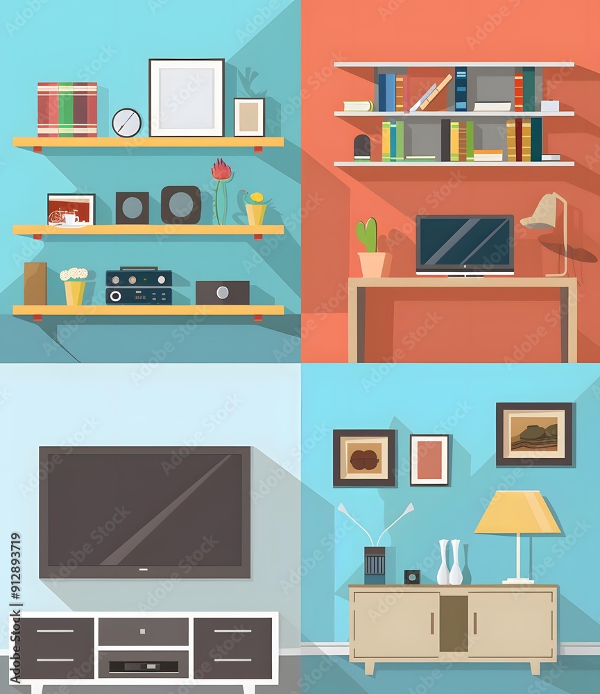 Modern Living Room Flat Design Illustration Modern Living Room Flat Design Illustration