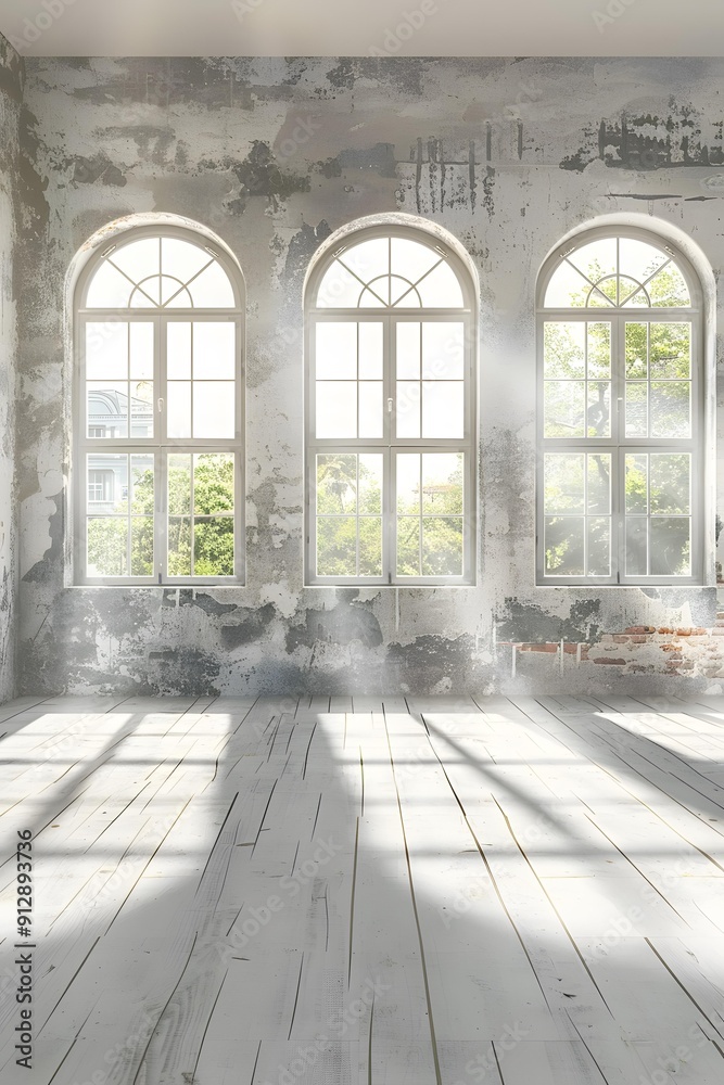 Naklejka premium Empty Room with Windows and Sunbeams