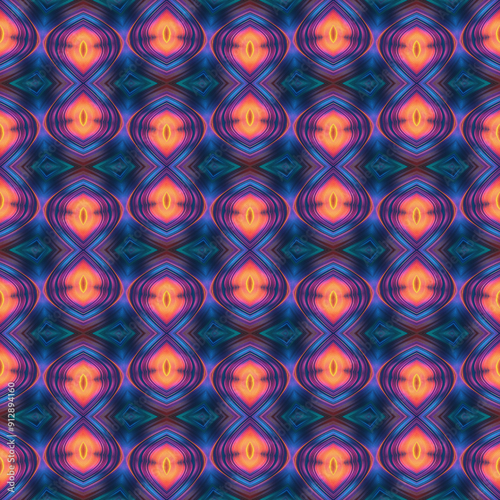 Fototapeta premium Seamless abstract pattern in bright saturated neon colors. Ideal for high energy concepts and psychedelic themes from the 1960's and 1970's