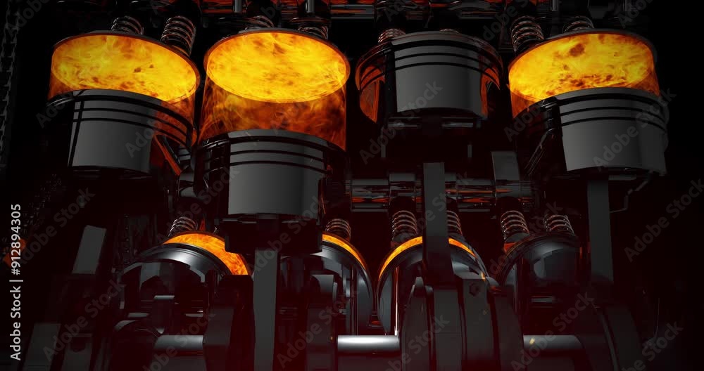 Enginee Exploding Gif Working Powerful V8 Engine 3D Animation. Explosions In Combustion ...